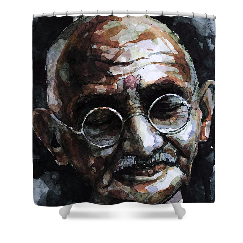 Gandhi Shower Curtain featuring the painting My Life is My Message by Laur Iduc