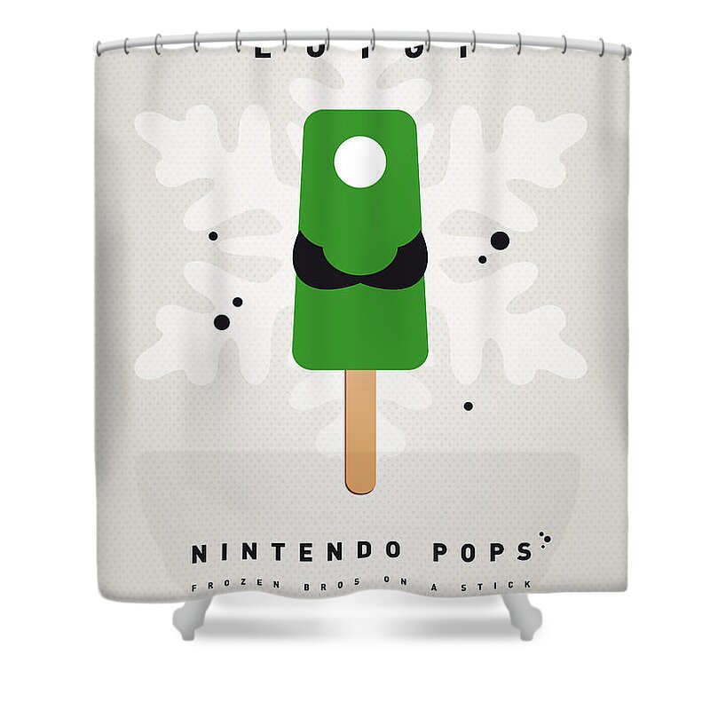 1 Up Shower Curtain featuring the digital art My NINTENDO ICE POP - Luigi by Chungkong Art