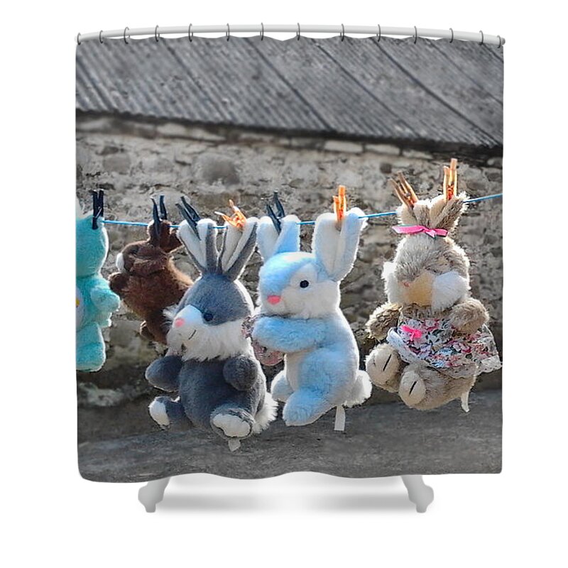 Toys Shower Curtain featuring the photograph Toys On Washing Line by Nina Ficur Feenan