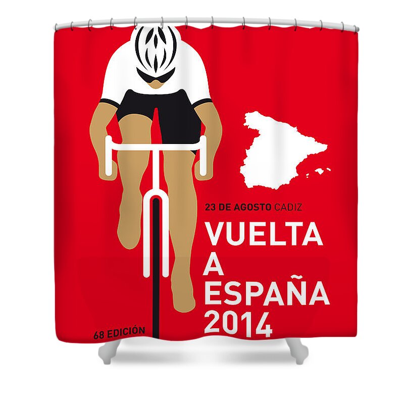 Minimal Shower Curtain featuring the digital art My Vuelta A Espana Minimal Poster 2014 by Chungkong Art