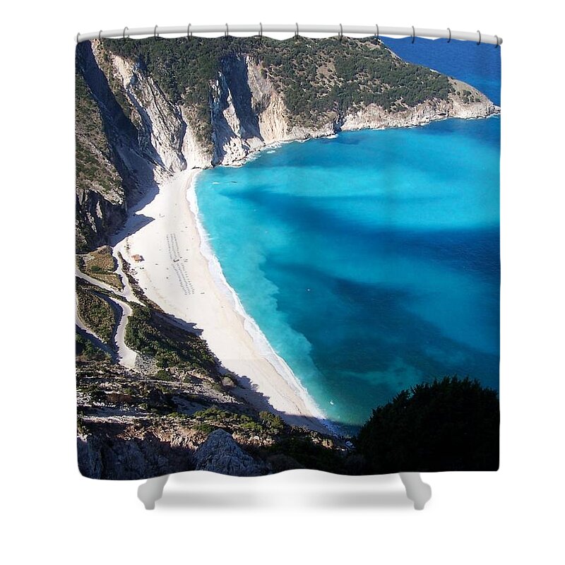 Beach Shower Curtain featuring the photograph Myrtos by Nick Mosher