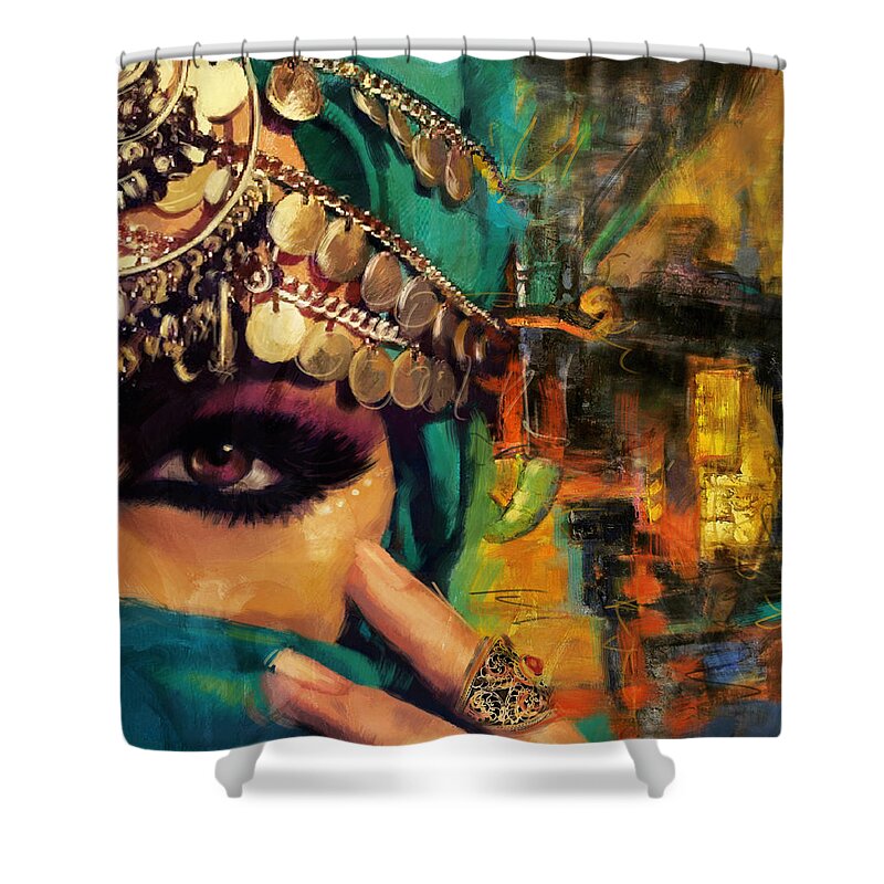 Female Shower Curtain featuring the painting Mystery by Corporate Art Task Force