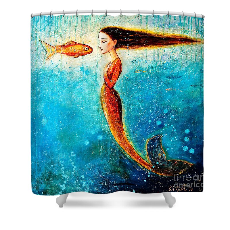 Mermaid Art Shower Curtain featuring the painting Mystic Mermaid II by Shijun Munns
