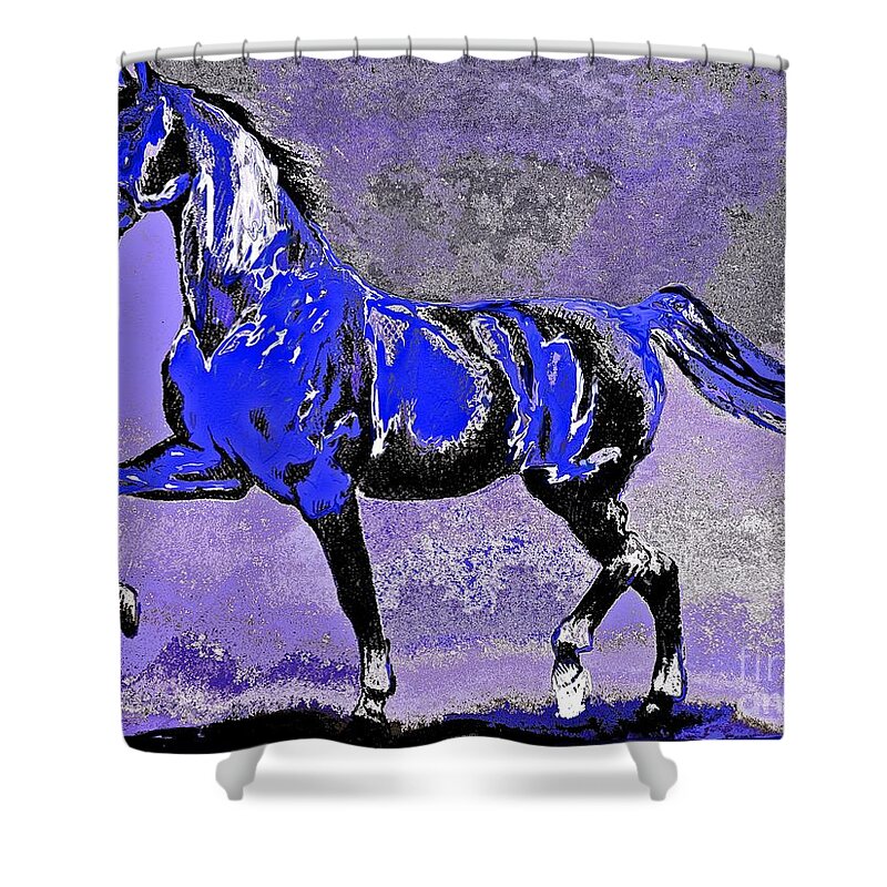 Mysterious Stallion Shower Curtain featuring the painting Mysterious Stallion Abstract by Saundra Myles