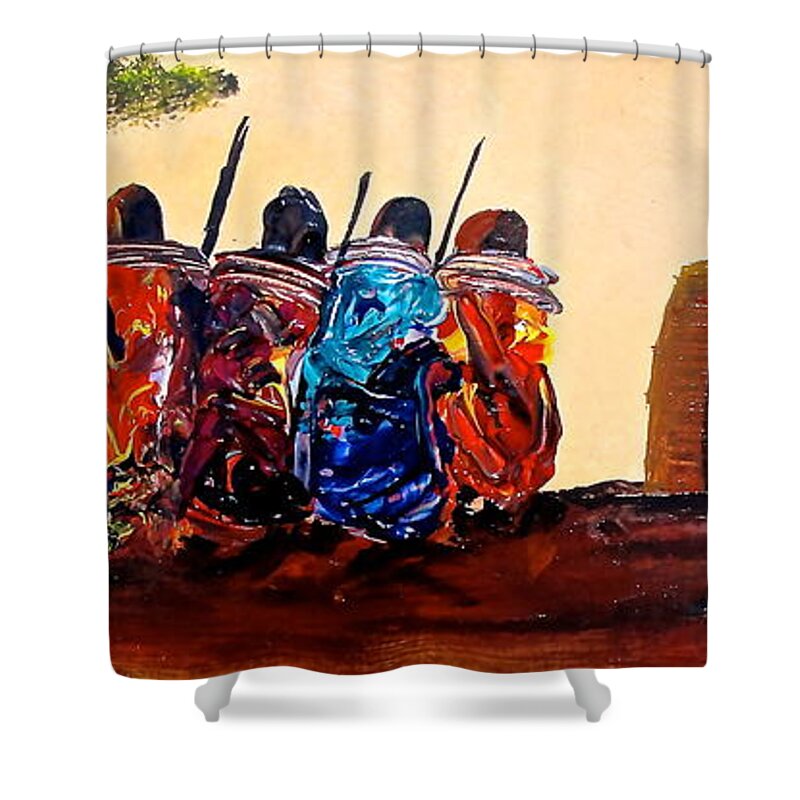 African Paintings Shower Curtain featuring the painting N 59 by John Ndambo