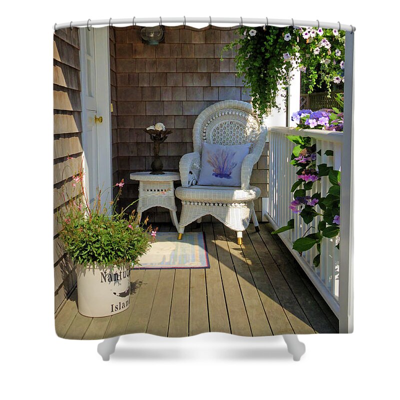 Chair Shower Curtain featuring the photograph Nantucket Porch by Donna Doherty