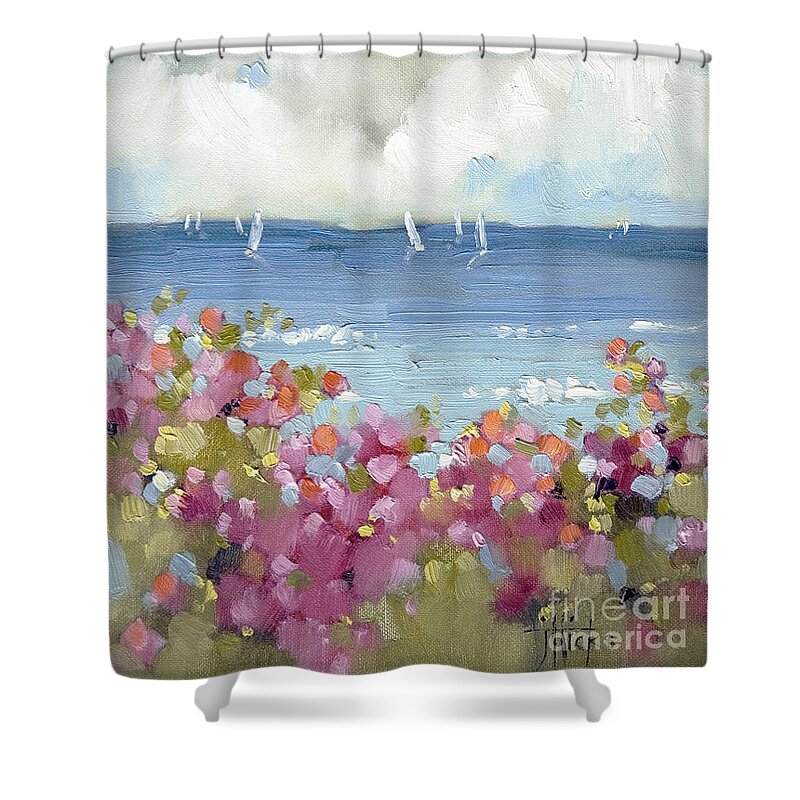 Nantucket Shower Curtain featuring the painting Nantucket Sea Roses by Joyce Hicks