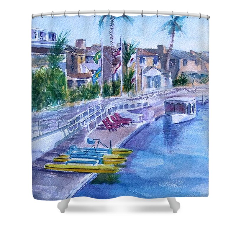 Watercolor Landscape Shower Curtain featuring the painting Naples Fun by Debbie Lewis
