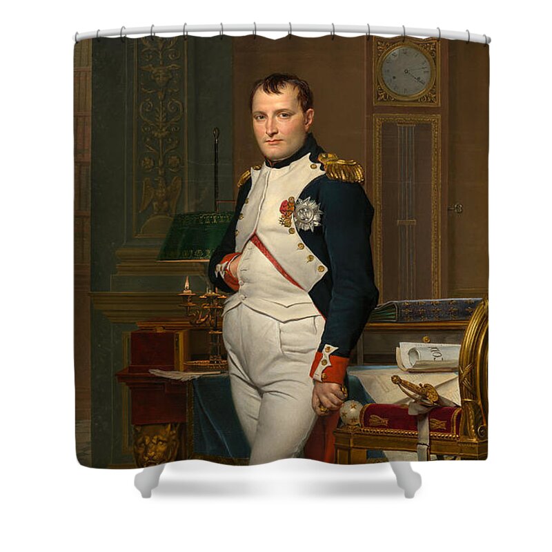 Napoleon Shower Curtain featuring the painting Emperor Napoleon in His Study at the Tuileries by War Is Hell Store