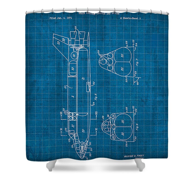 Nasa Shower Curtain featuring the mixed media Nasa Space Shuttle Vintage Patent Diagram Blueprint by Design Turnpike