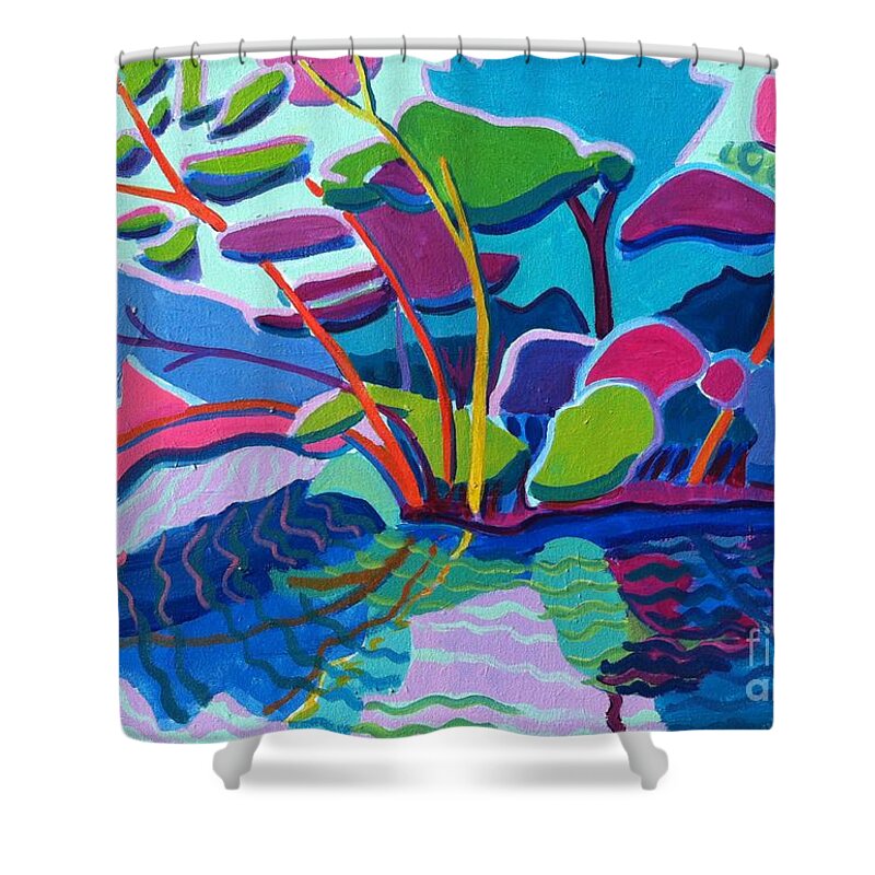Landscape Shower Curtain featuring the painting Forest Magenta by Debra Bretton Robinson