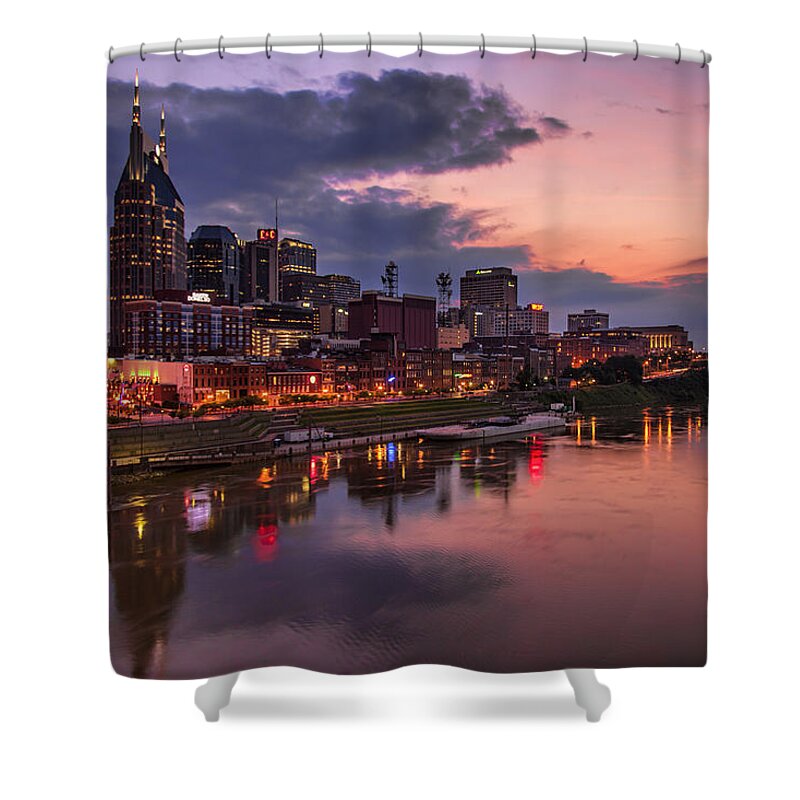 Neon Shower Curtain featuring the photograph Nashville Evening by Diana Powell