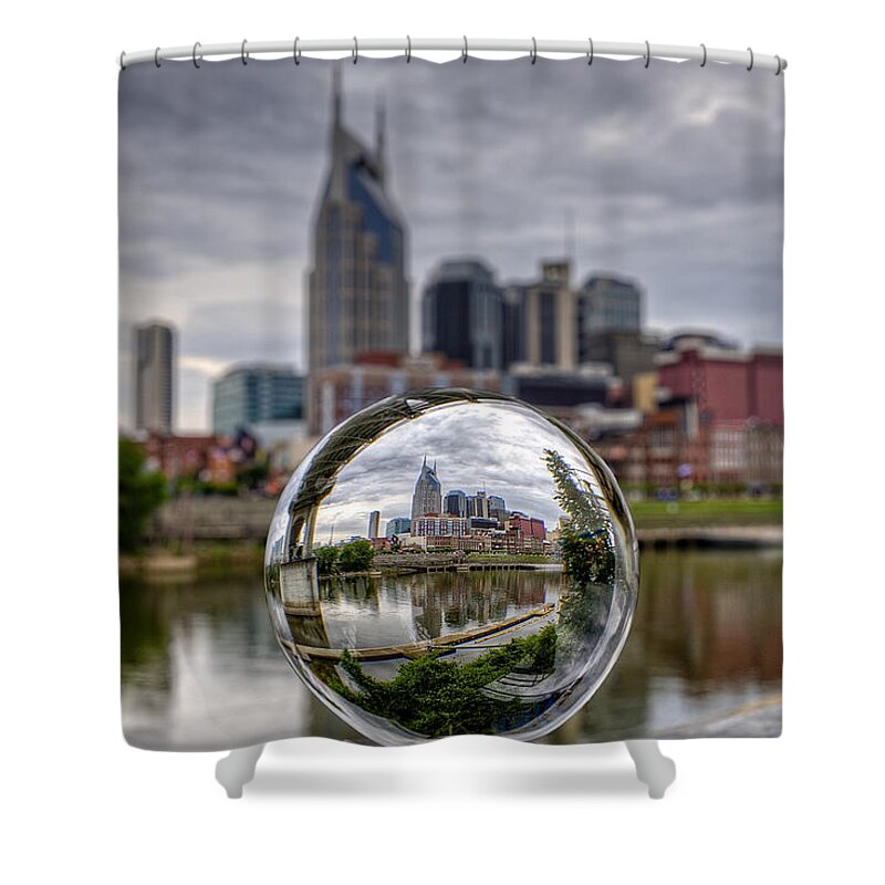 Crystal Shower Curtain featuring the photograph Nashville through the Crystal Ball by Brett Engle