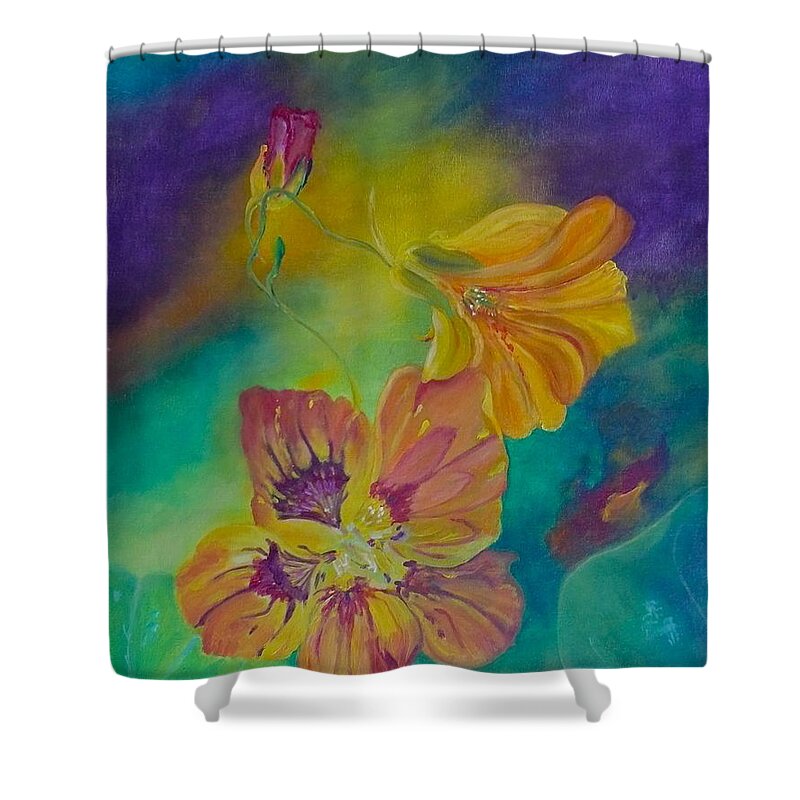 Nasturtium Shower Curtain featuring the painting Nasturtium Dream by Anna Ruzsan