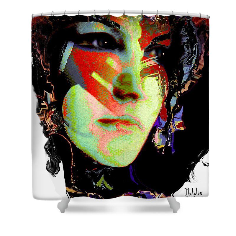Portrait Shower Curtain featuring the mixed media Nat 8 by Natalie Holland