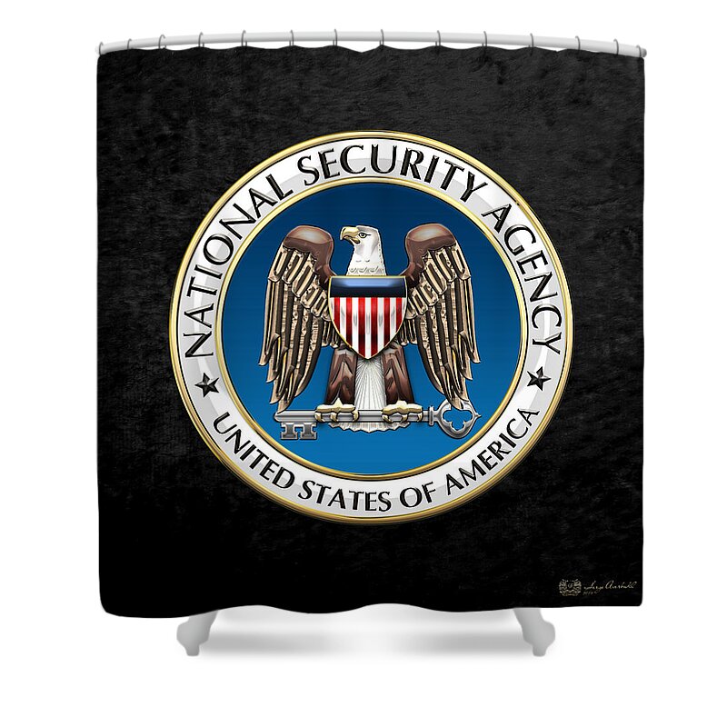 'military Insignia & Heraldry 3d' Collection By Serge Averbukh Shower Curtain featuring the digital art National Security Agency - N S A Emblem on Black Velvet by Serge Averbukh