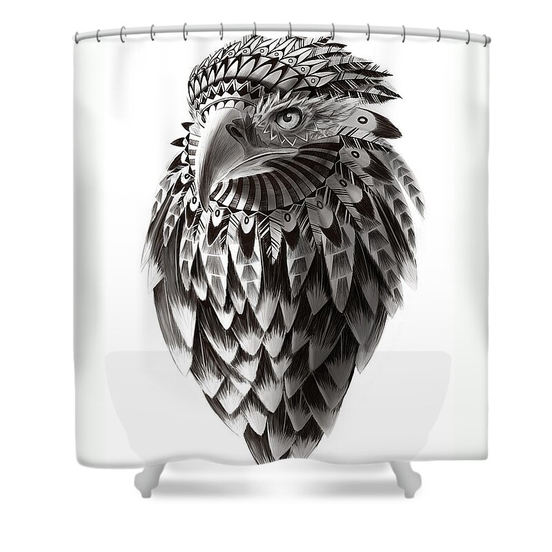 Eagle Drawing Shower Curtain featuring the painting Native American Shaman Eagle by Sassan Filsoof