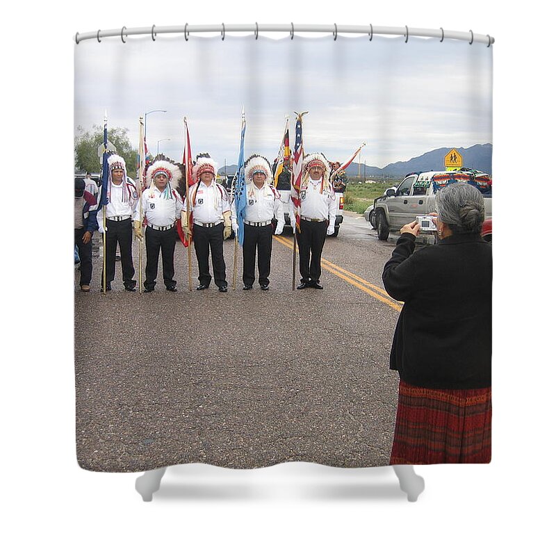 Native American Veterans Photographed Sacaton Arizona 2005 Shower Curtain featuring the photograph Native American veterans photographed Sacaton Arizona 2005 by David Lee Guss