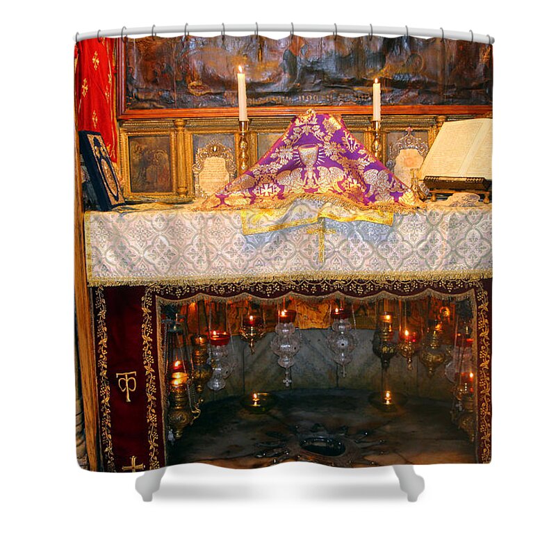 Nativity Shower Curtain featuring the photograph Nativity Grotto by Munir Alawi