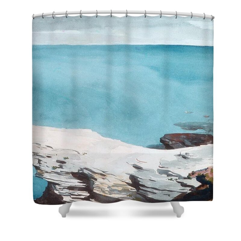Winslow Homer Shower Curtain featuring the painting Natural Bridge Bermuda by Celestial Images