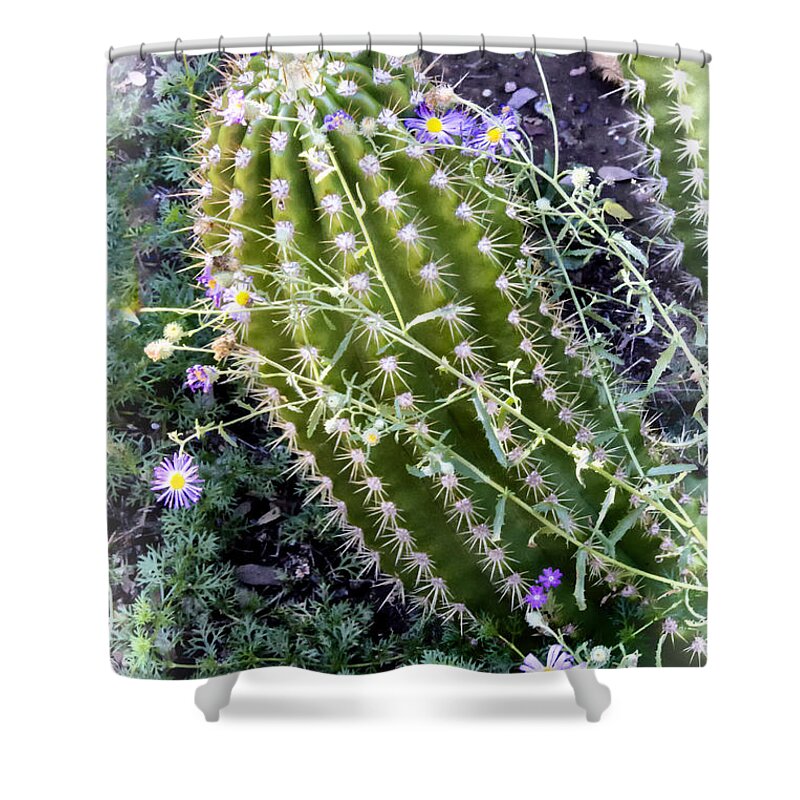 Cactus Shower Curtain featuring the digital art Nature Reaches Up by Georgianne Giese