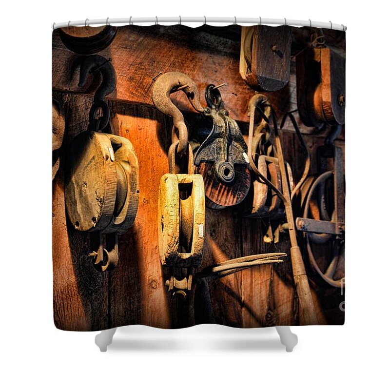 Paul Ward Shower Curtain featuring the photograph Nautical - Boat - Block and Tackle by Paul Ward