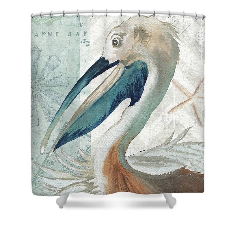 Nautical Shower Curtain featuring the painting Nautical World I by Elizabeth Medley