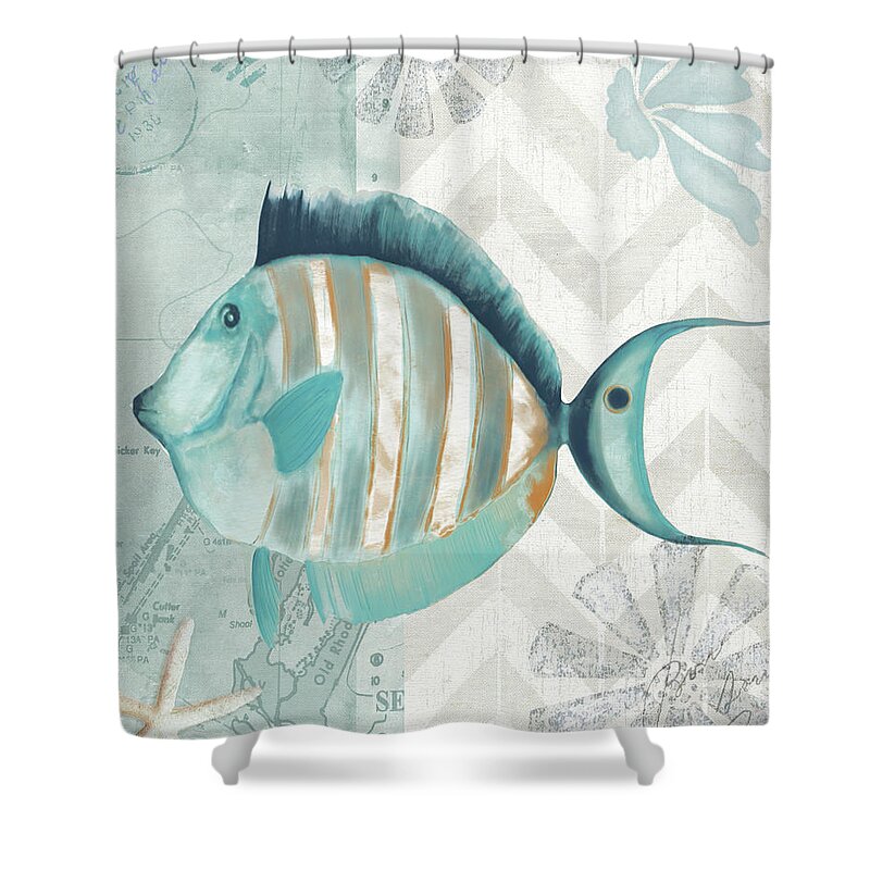 Nautical Shower Curtain featuring the painting Nautical World Vi by Elizabeth Medley