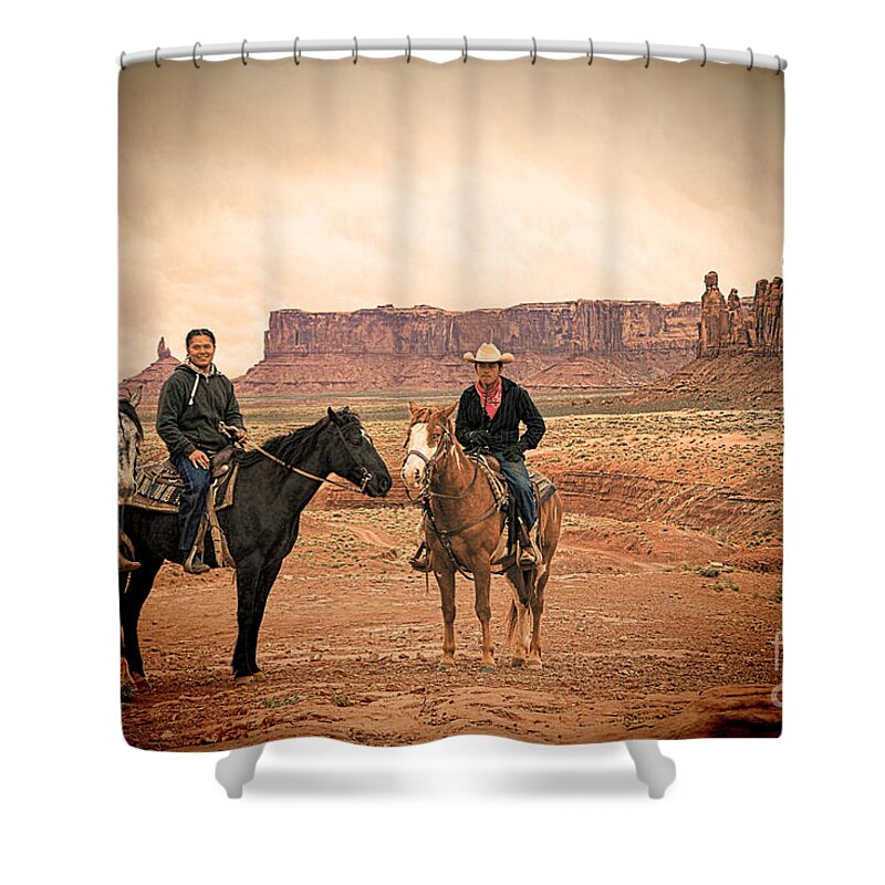 Red Soil Shower Curtain featuring the photograph Navajo Riders by Jim Garrison
