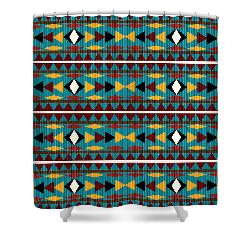 Navajo Shower Curtain featuring the mixed media Navajo Teal Pattern by Christina Rollo