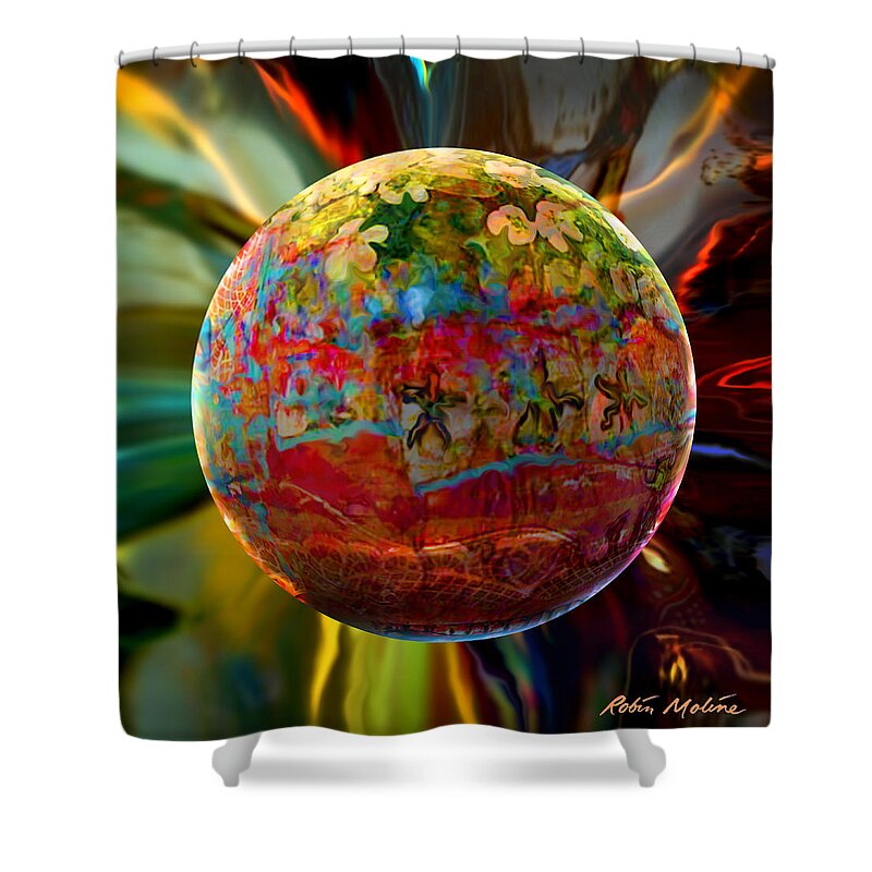Na'vi Shower Curtain featuring the digital art Na'vi Sphere by Robin Moline