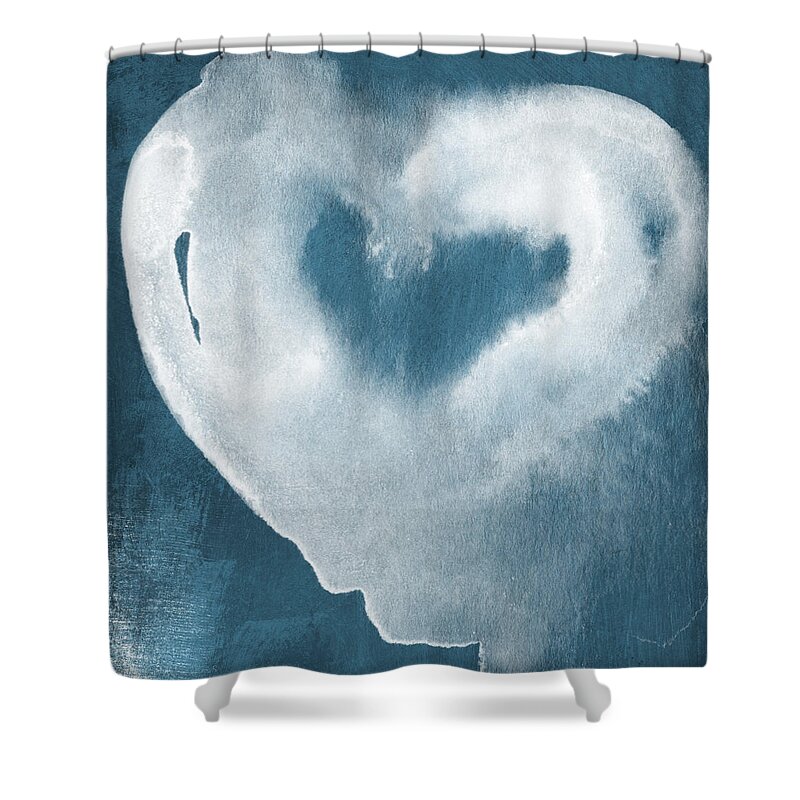 Love Shower Curtain featuring the mixed media Navy Blue and White Love by Linda Woods
