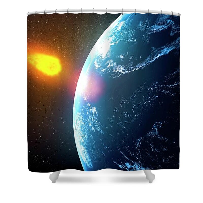Event Shower Curtain featuring the digital art Near-earth Asteroid, Artwork by Science Photo Library - Andrzej Wojcicki