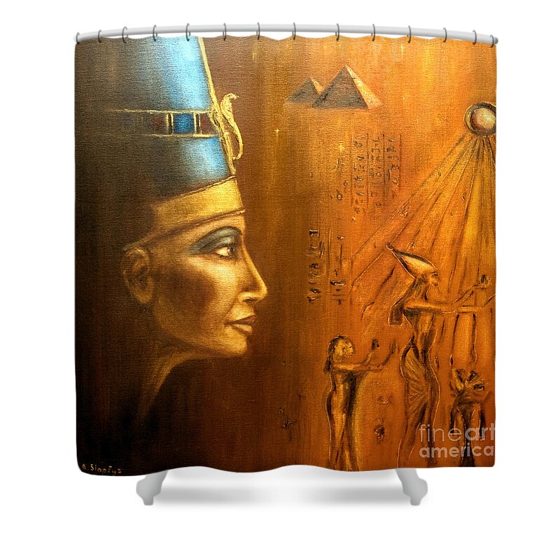 Queen Of Egypt Shower Curtain featuring the painting Nefertiti by Arturas Slapsys