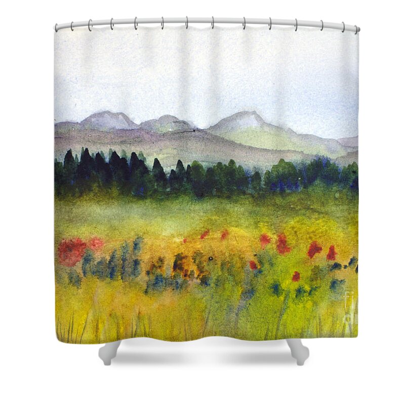 Beautiful Shower Curtain featuring the painting NEK Mountains and Meadows by Donna Walsh