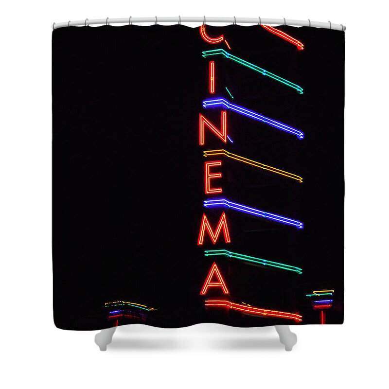 Neon Shower Curtain featuring the photograph Neon Cinema by Marcia Socolik