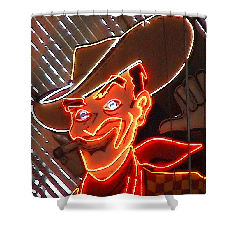 Cowboy Shower Curtain featuring the photograph Neon Cowboy of Las Vegas by Duane McCullough