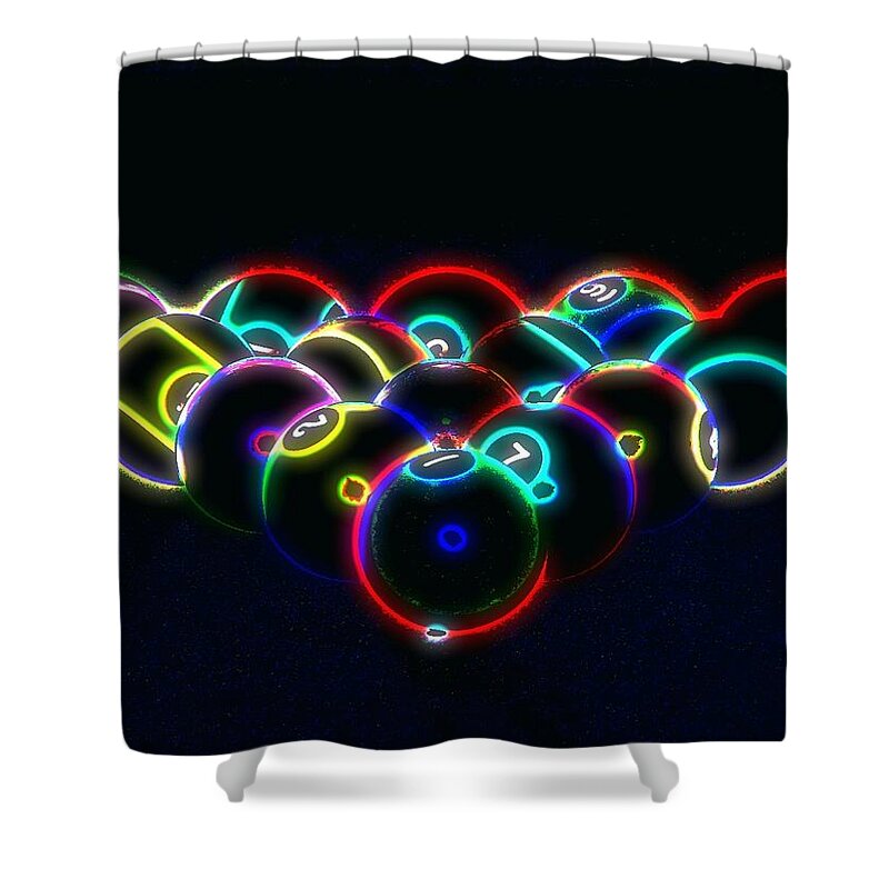 Pool Shower Curtain featuring the photograph Neon Pool Balls by Kathy Churchman