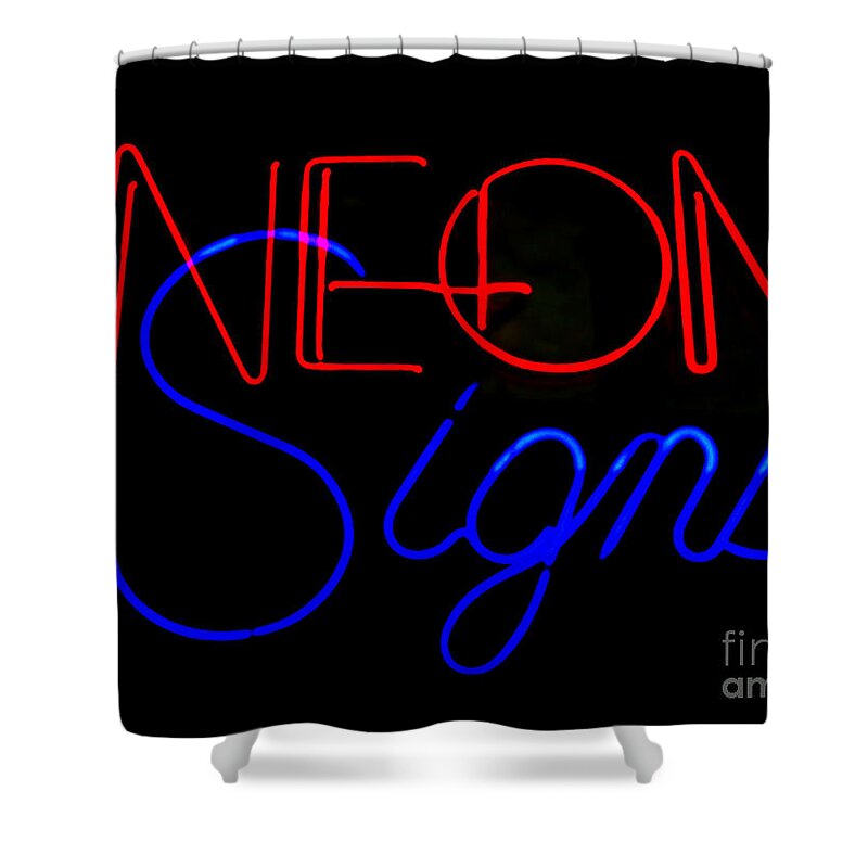  Shower Curtain featuring the photograph Neon Signs in Black by Kelly Awad