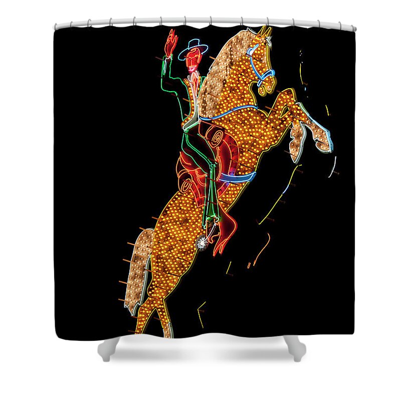 Horse Shower Curtain featuring the photograph Neon Signs In Las Vegas by Mitch Diamond