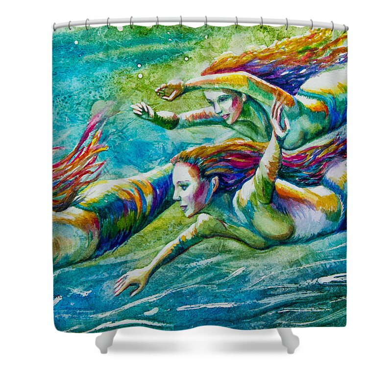 Mermaid Shower Curtain featuring the mixed media Neptunes Daughters by Patricia Allingham Carlson