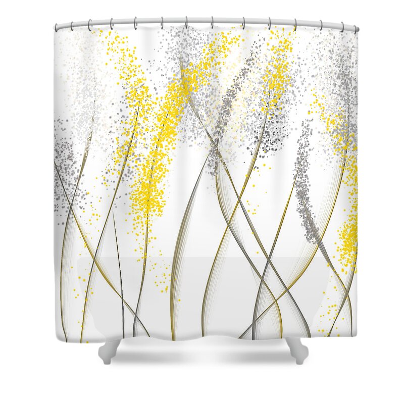 Yellow Shower Curtain featuring the painting Neutral Sunshine - Yellow And Gray Modern Art by Lourry Legarde