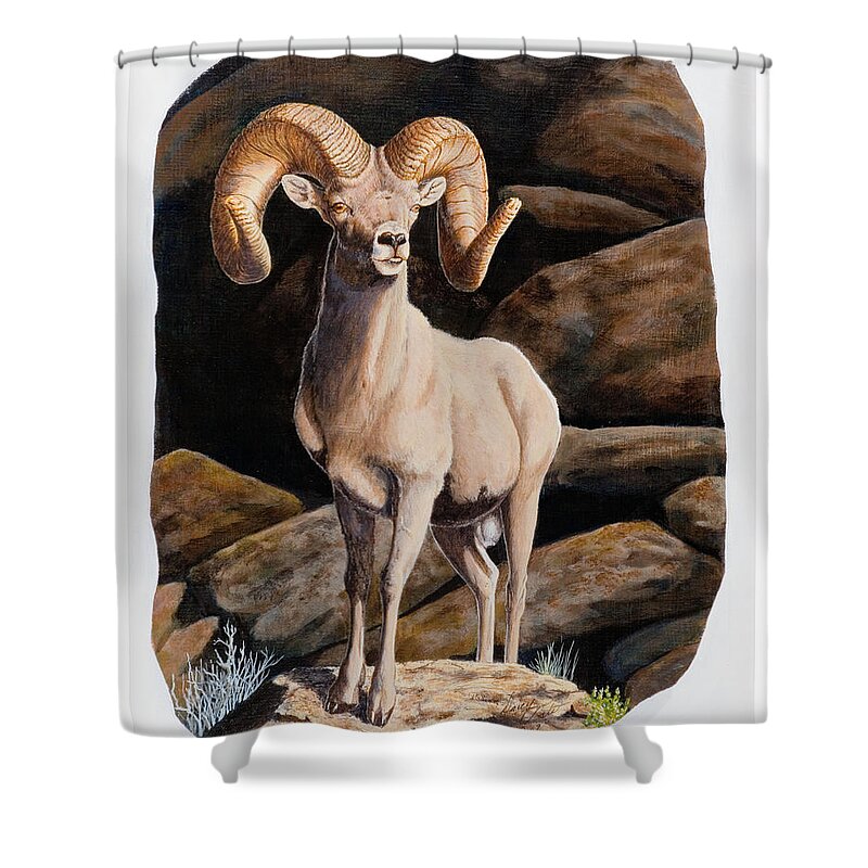 Nevada Shower Curtain featuring the painting Nevada Desert Bighorn by Darcy Tate