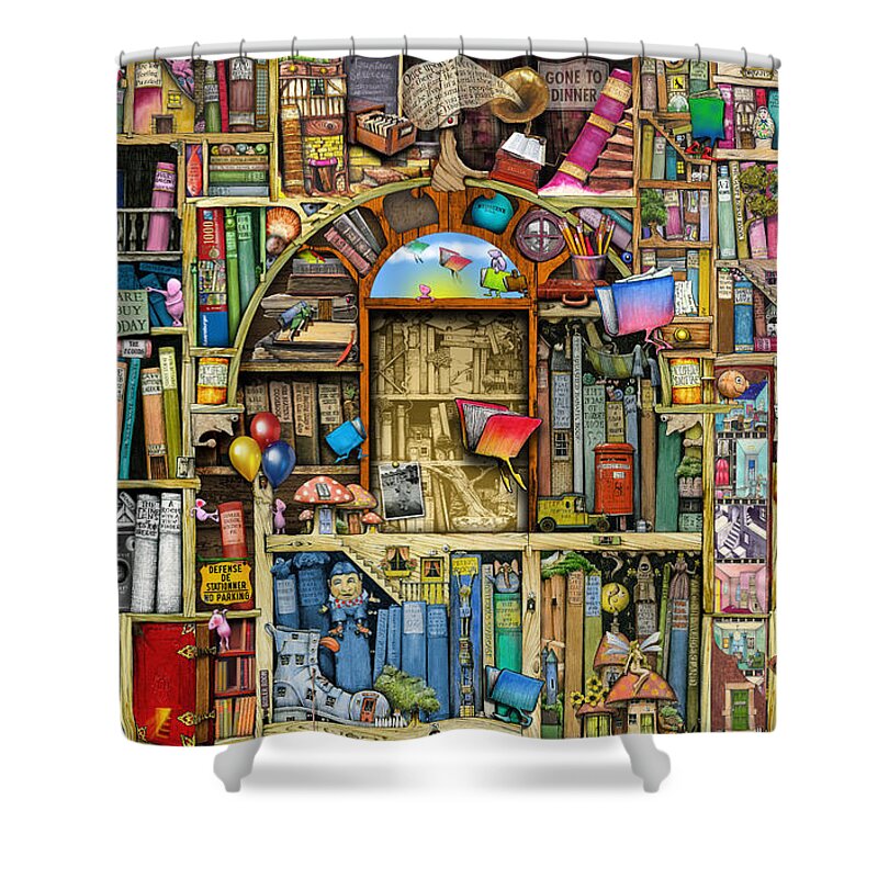 Colin Thompson Shower Curtain featuring the digital art Neverending Stories by MGL Meiklejohn Graphics Licensing