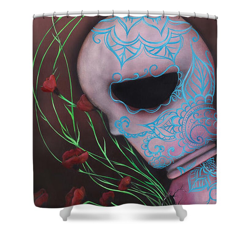 Day Of The Dead Shower Curtain featuring the painting New Life by Abril Andrade