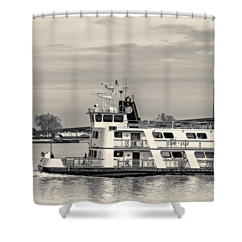 Mississippi Shower Curtain featuring the photograph New Orleans Ferry bw by Steve Harrington