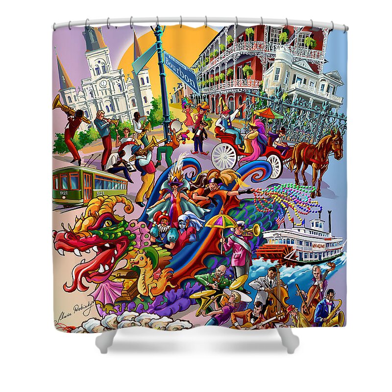 New Orleans Shower Curtain featuring the digital art New Orleans in color by Maria Rabinky