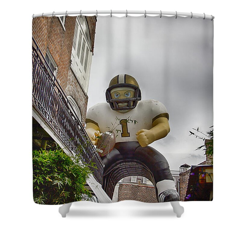 New Orleans Shower Curtain featuring the photograph New Orleans Saints-NFL Inflatable Player by Douglas Barnard