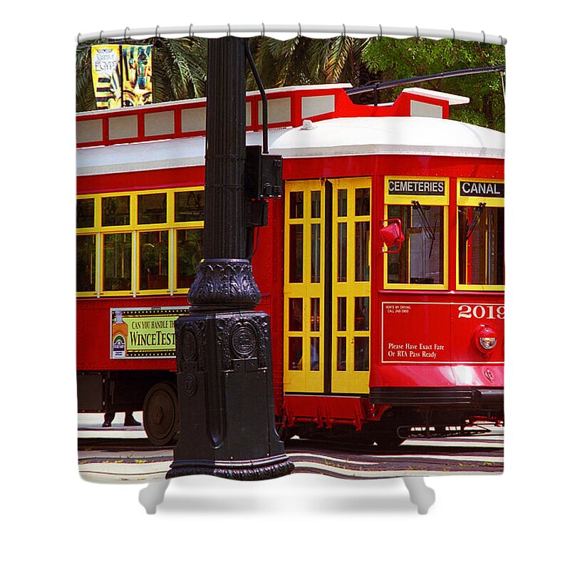 America Shower Curtain featuring the photograph New Orleans Trolley by Frank Romeo