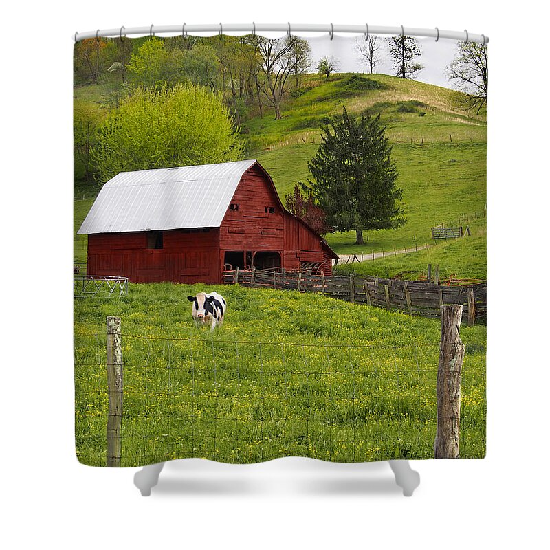 Red Barn Shower Curtain featuring the photograph New Red Paint by Mike McGlothlen